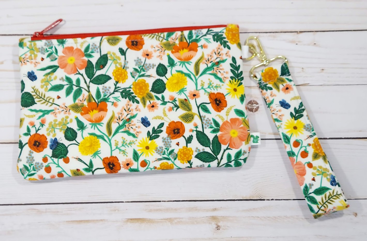 Rifle Paper Co Floral Zipper Pouch with Wristlet Strap