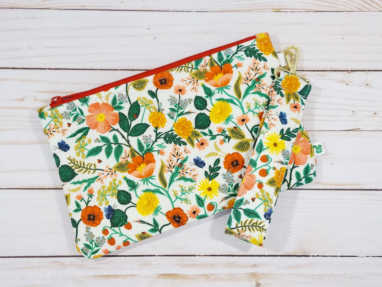 Rifle Paper Co Floral Zipper Pouch with Wristlet Strap