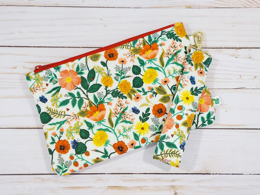 Rifle Paper Co Floral Zipper Pouch with Wristlet Strap