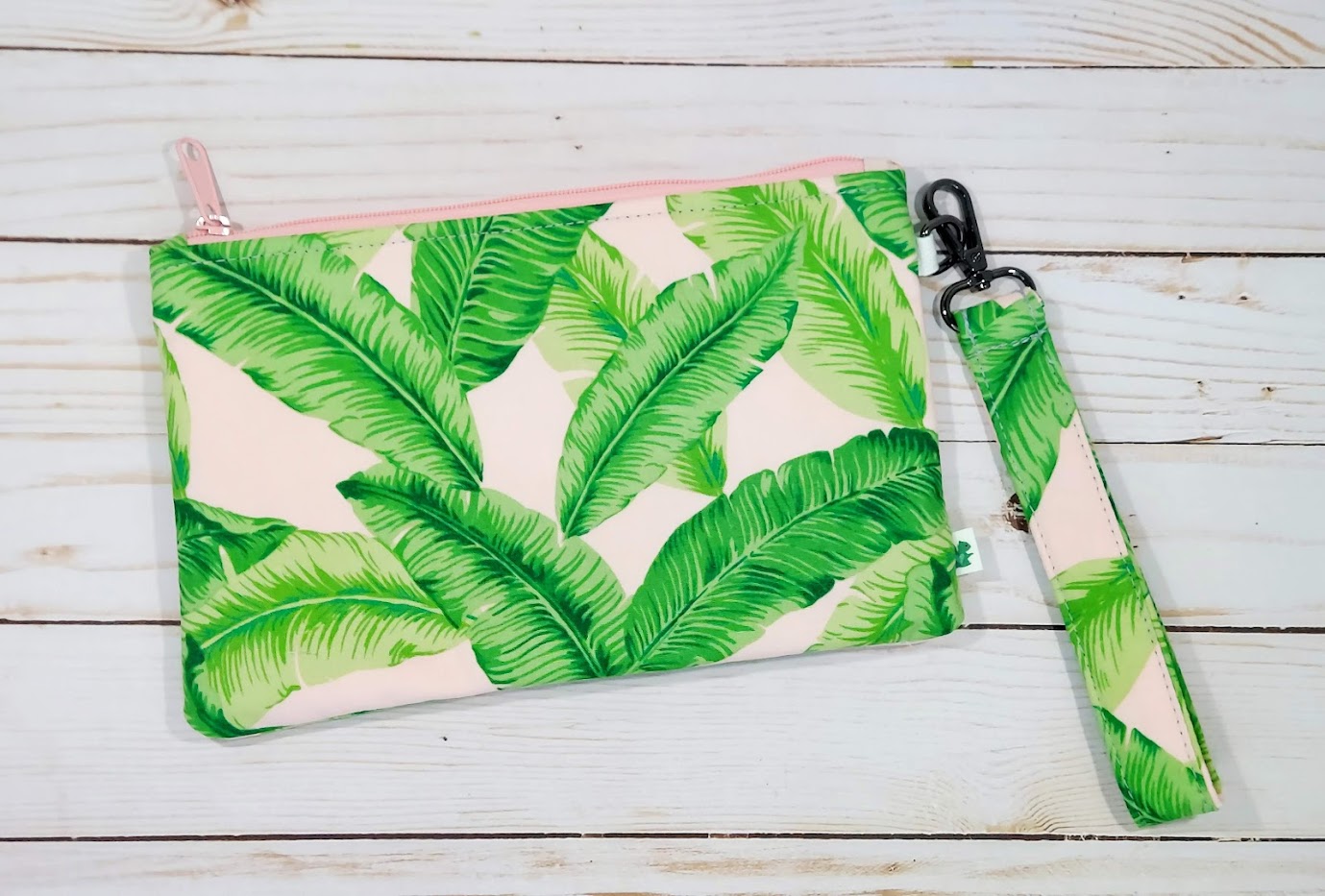 Palm Leaves Zipper Pouch with Wristlet Strap