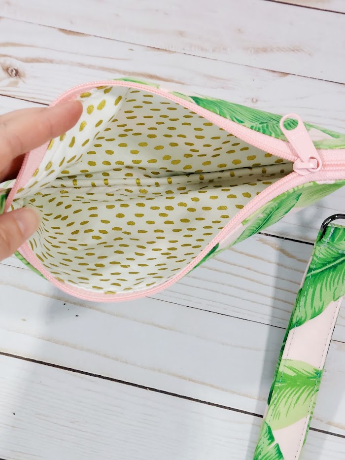 Palm Leaves Zipper Pouch with Wristlet Strap