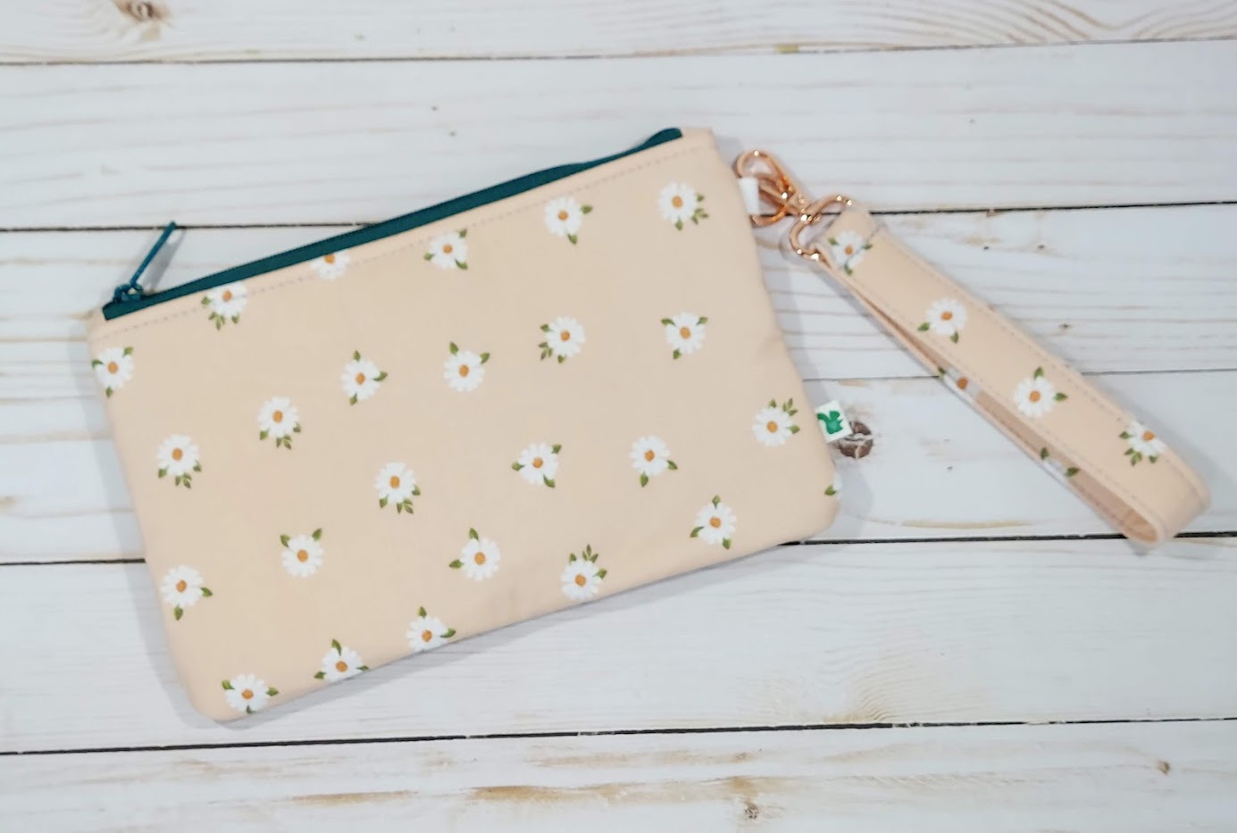 Dusty Pink Daisies Zipper Pouch with Wristlet Strap