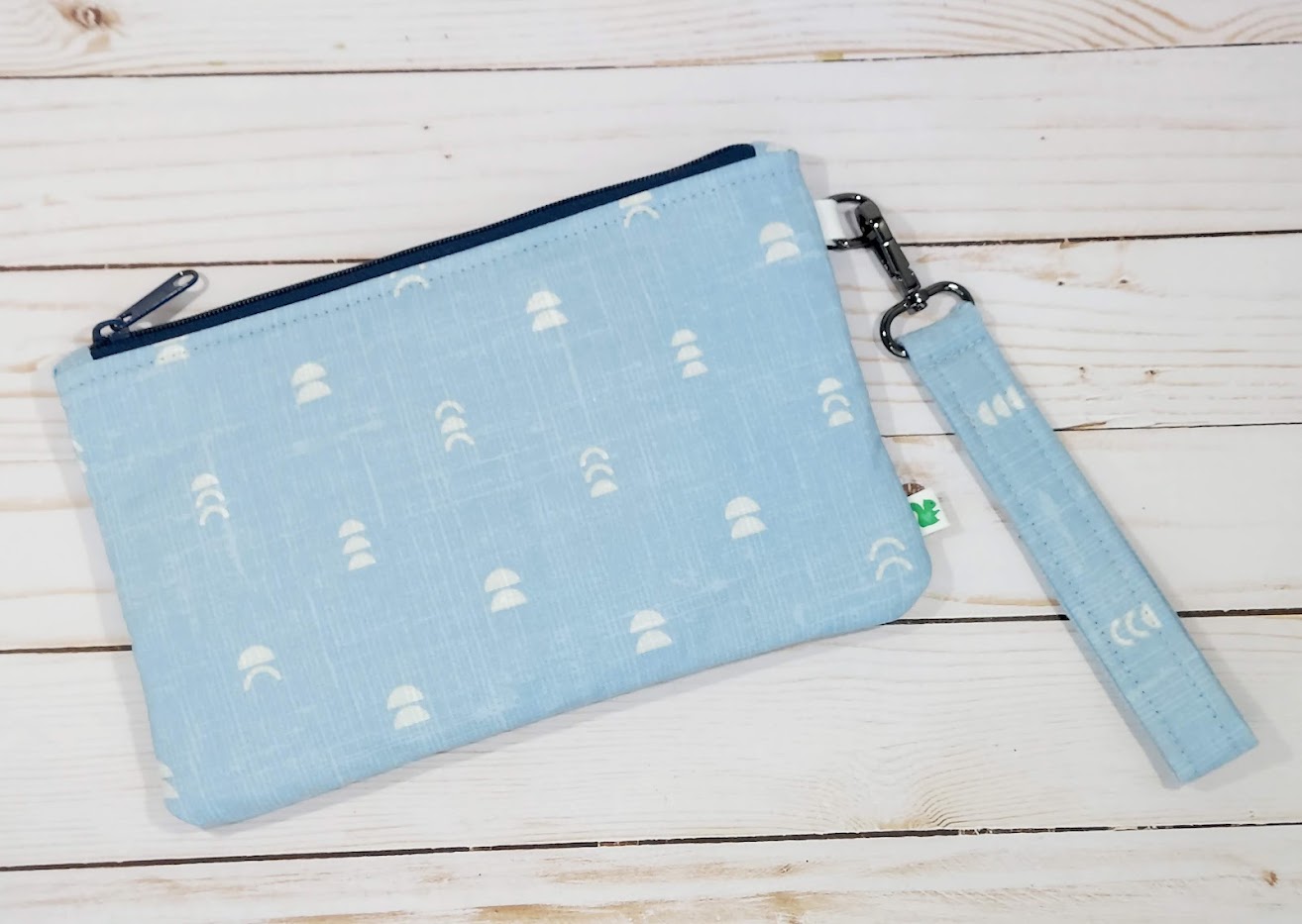 Blue Moon Zipper Pouch with Wristlet Strap
