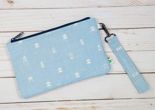 Blue Moon Zipper Pouch with Wristlet Strap