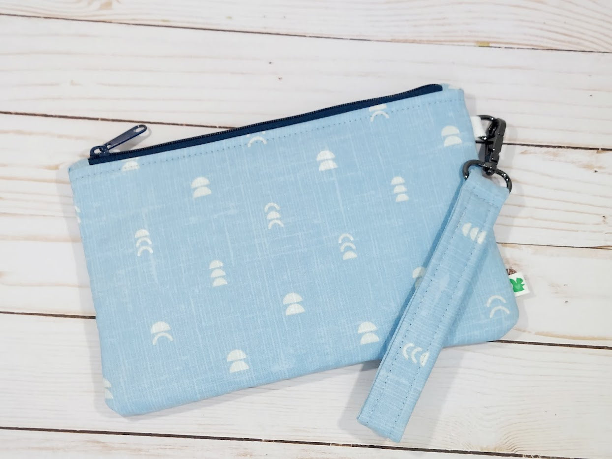 Blue Moon Zipper Pouch with Wristlet Strap