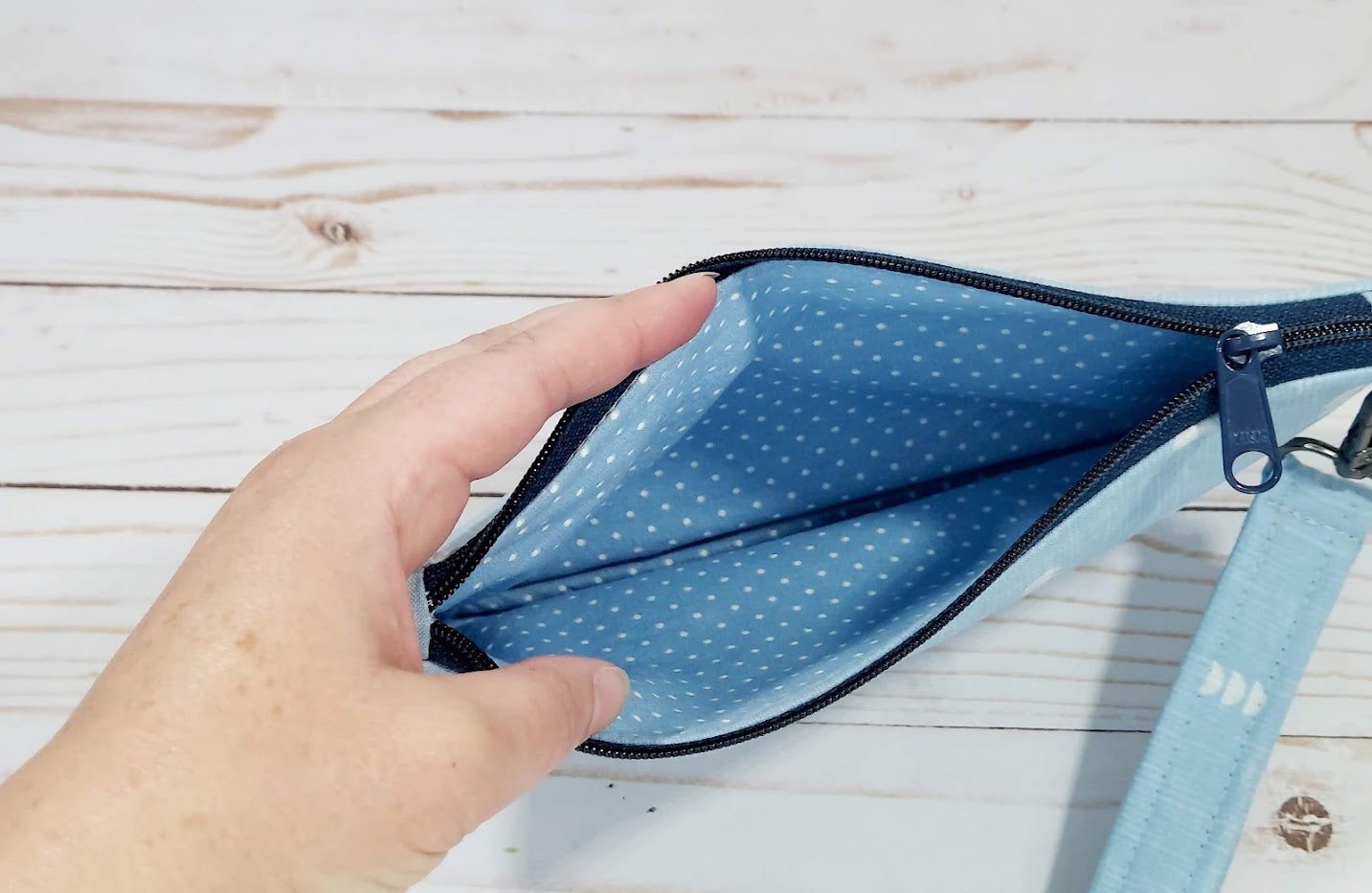 Blue Moon Zipper Pouch with Wristlet Strap