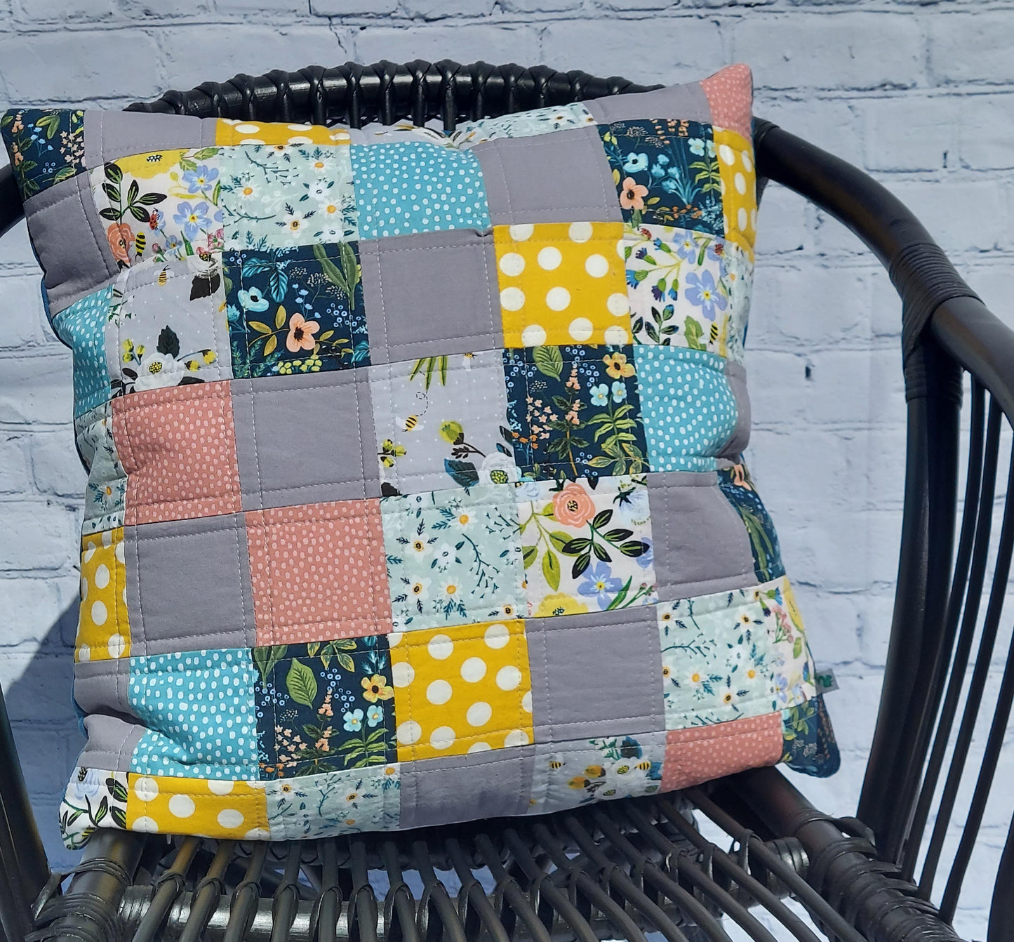 Quilted Pillow Cover Patchwork Floral