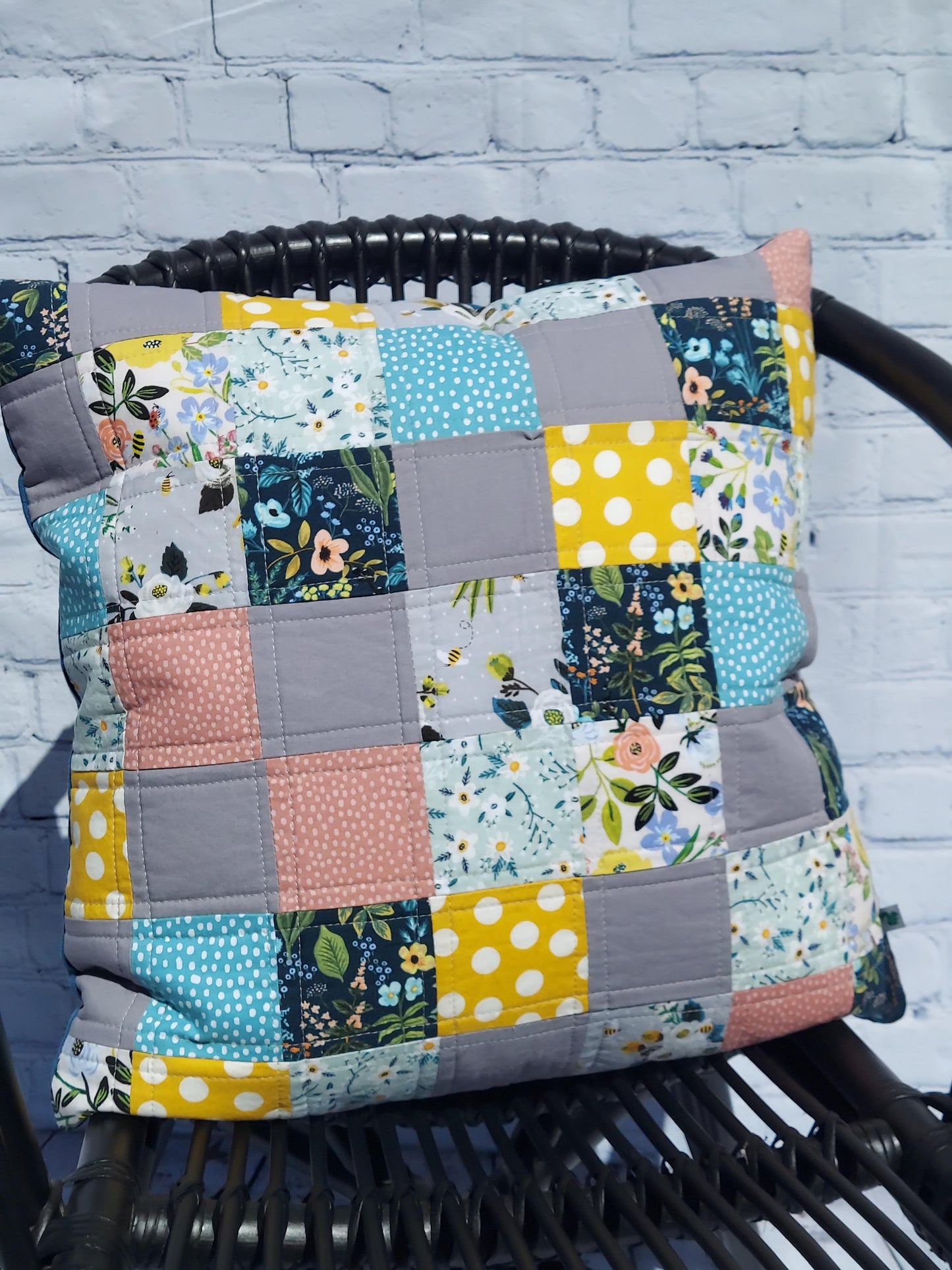 Quilted Pillow Cover Patchwork Floral